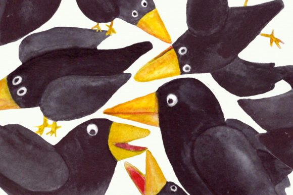 15 Watercolor Crows Clip Art & Illustrations