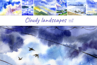 7 Watercolor Cloudy Landscapes & Illustrations