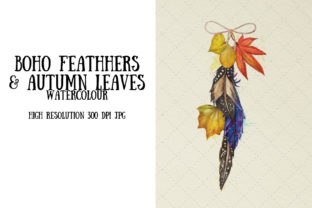 Boho Feathers Leaves watercolour Illustrations