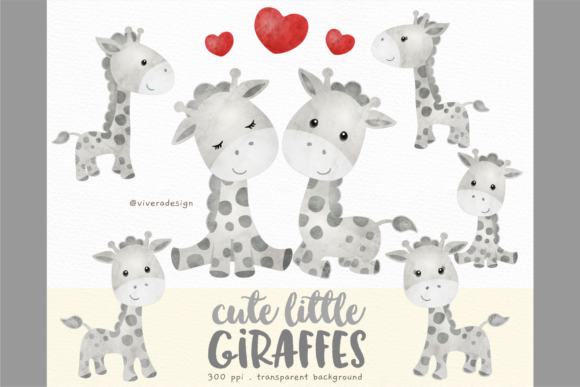 Cute Little Giraffes Watercolor Clipart & Illustrations