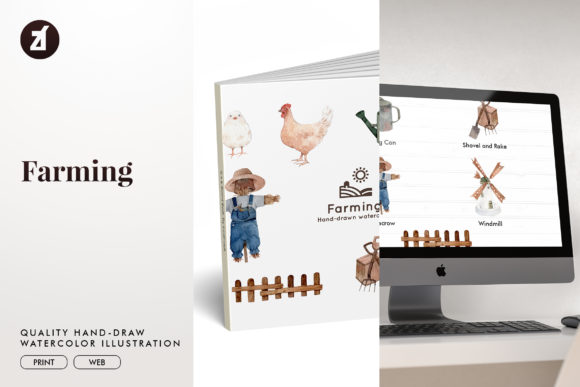 Farming Watercolor Illustration for Crafts