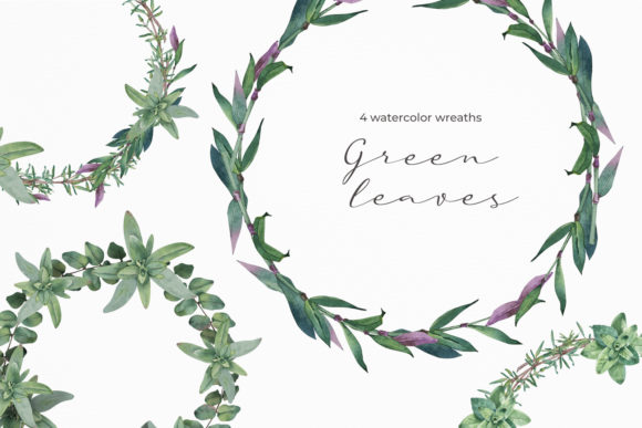 Green Leaves Watercolor Wreaths: Fresh Illustrations