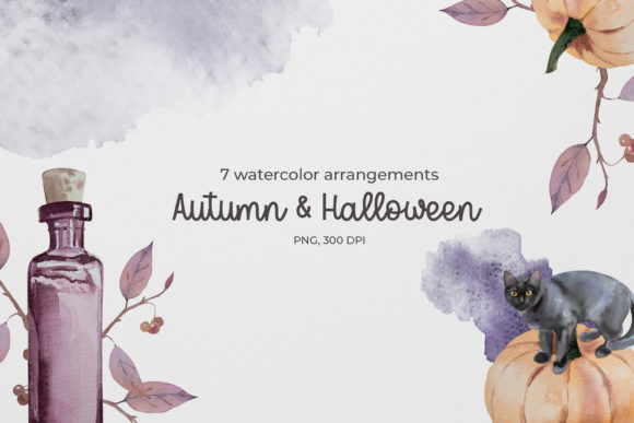 Halloween Watercolor Arrangements & Illustrations