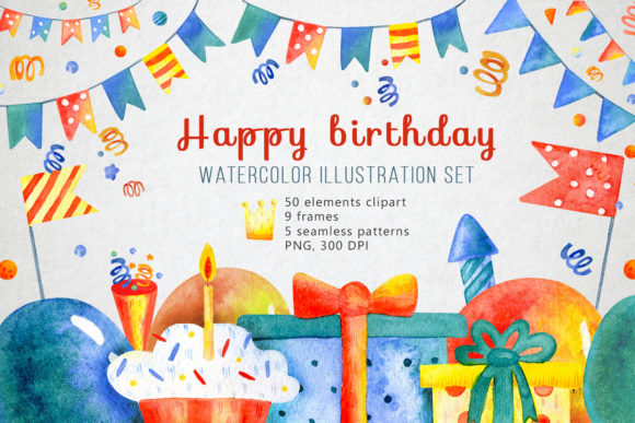 Happy Birthday Watercolor Set Illustrations Review