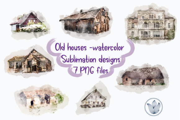 Old Houses Watercolor Sublimation Png & Illustrations