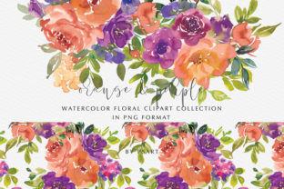 Orange Purple Watercolor Flowers Set Illustrations