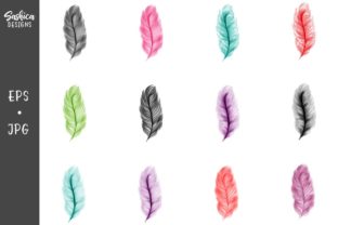 Set of Watercolor Feathers Illustrations