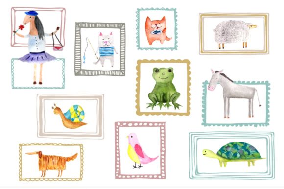 Watercolor Animal Buddies Clipart & Illustrations