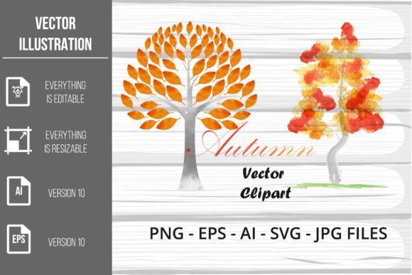 Watercolor Autumn Tree Clipart & Illustrations