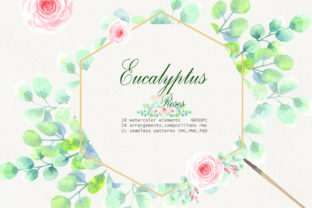 Watercolor Eucalyptus and Roses Illustrations