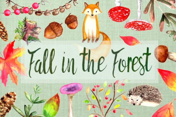 Watercolor Fall Clip Art Set & Illustrations