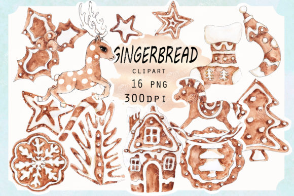 Watercolor Gingerbread Cliparts & Illustrations