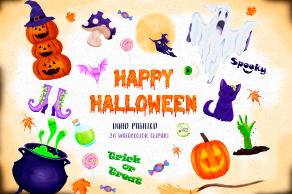 Watercolor Halloween Clipart & Illustrations
