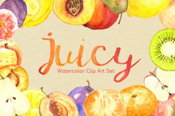 Watercolor Juicy Fruit Clip Art Set & Illustrations