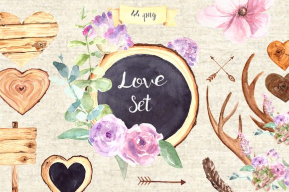 Watercolor Love Clip Art Set & Illustrations
