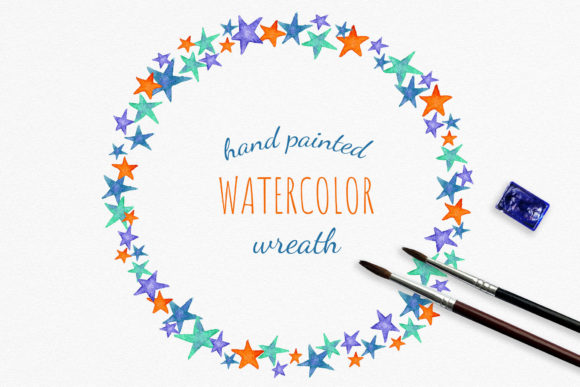 Watercolor Star Wreath Clipart & Illustrations