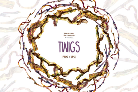Watercolor Wooden Twigs Illustrations Review